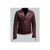 Men's Burgundy Color Biker Style Leather Jacket