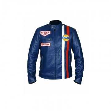 Men's Steve McQueen Le Mans Gulf Racing Blue Leather Jacket