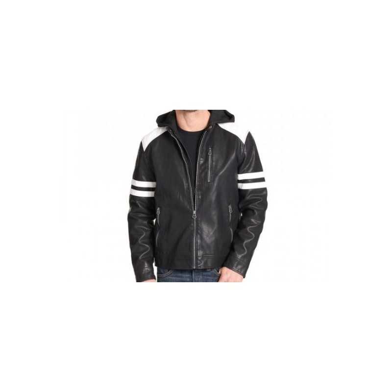 Men's Leather Moto Hoodie Jacket