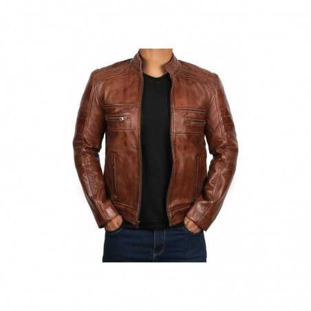 Men's Light Brown Genuine Lambskin Motorcycle Leather Jacket