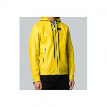 Men's Yellow Hooded Leather Jacket