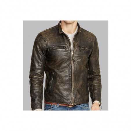 Men’s Dark Brown Distressed Leather Motorcycle Jacket