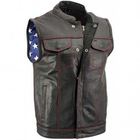 Men's 'Old Glory' Leather Vest With Red Stitching