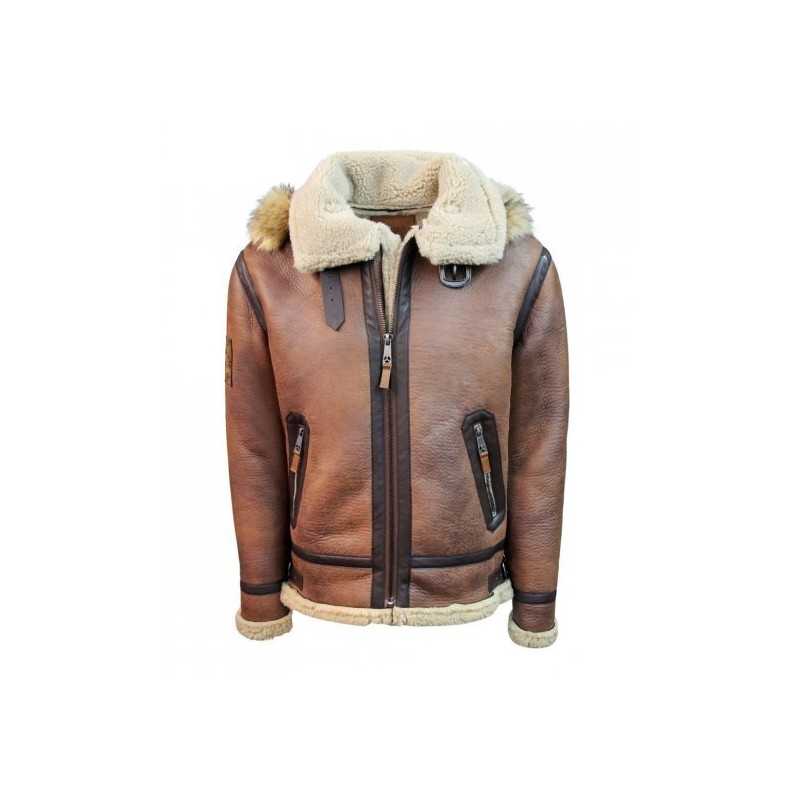 Top Gun Premium Wool Blend Shearling Leather Jacket Coat