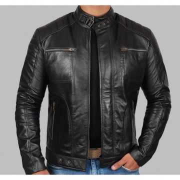 Oregon Black Leather Mens Cafe Racer Jacket