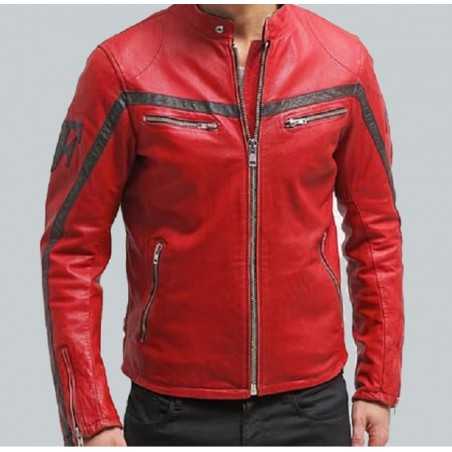 COLUMBUS RED LEATHER MOTORCYCLE JACKET