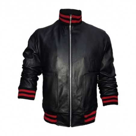 New Men's Stylish Red And Black Stripes Leather Jacket