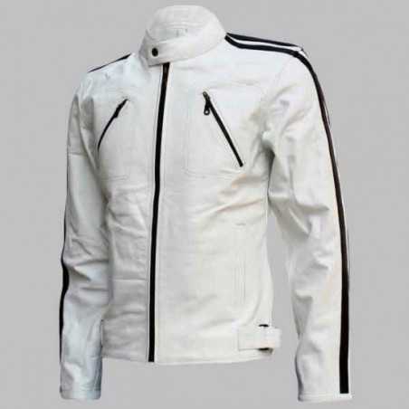 New Men's White Leather Jacket