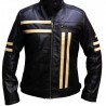 New Mens Cruise Cafe Racer Stripe Biker Leather Jacket