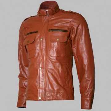 New Men's Tan Brown Moto Leather Jacket