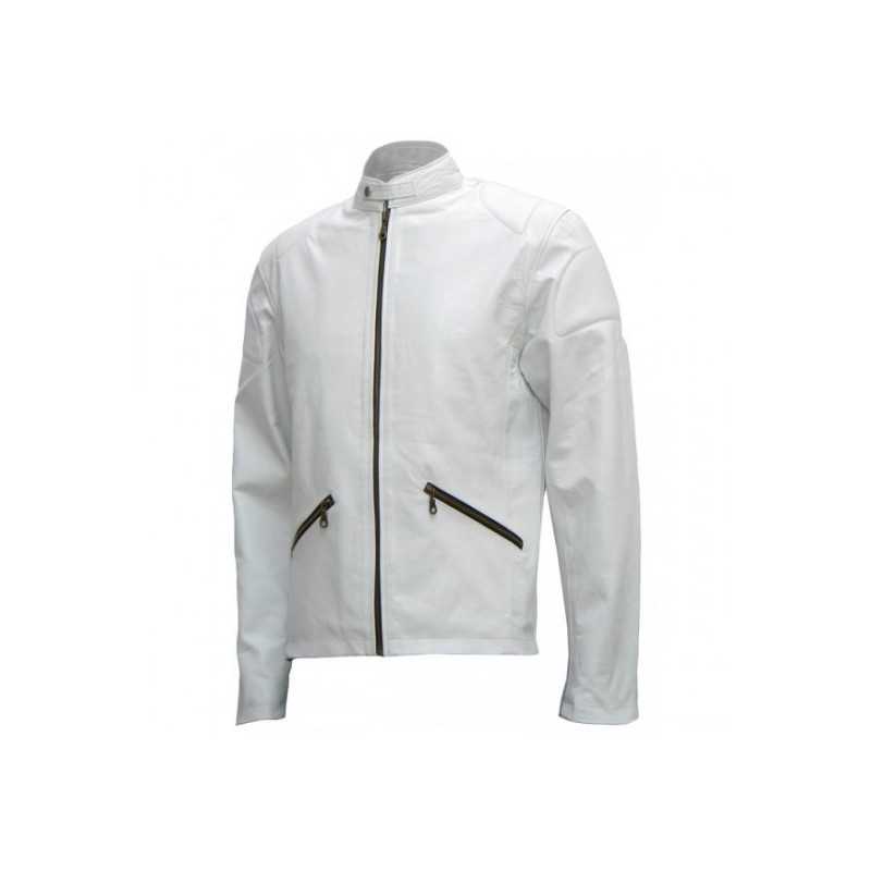 New Men's Cafe Racer White Leather Jacket