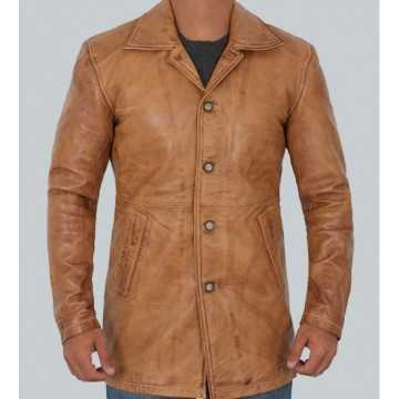 Natural Mens Distressed Camel Leather Coat