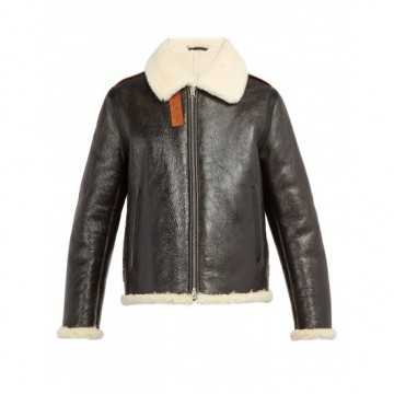 Men's Aviator Faux Shearling Black Leather Jacket