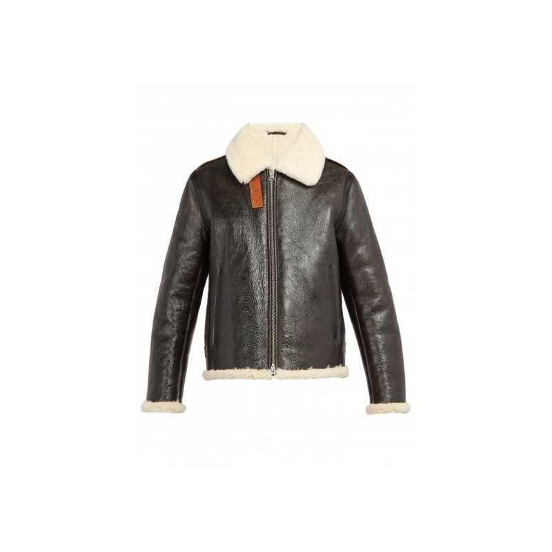 Men's Aviator Faux Shearling Black Leather Jacket