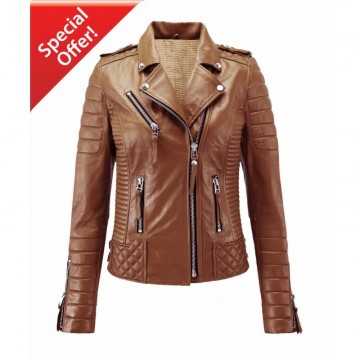 Womens Genuine Lambskin Leather Motorcycle Slim Fit Designer Biker Jacket