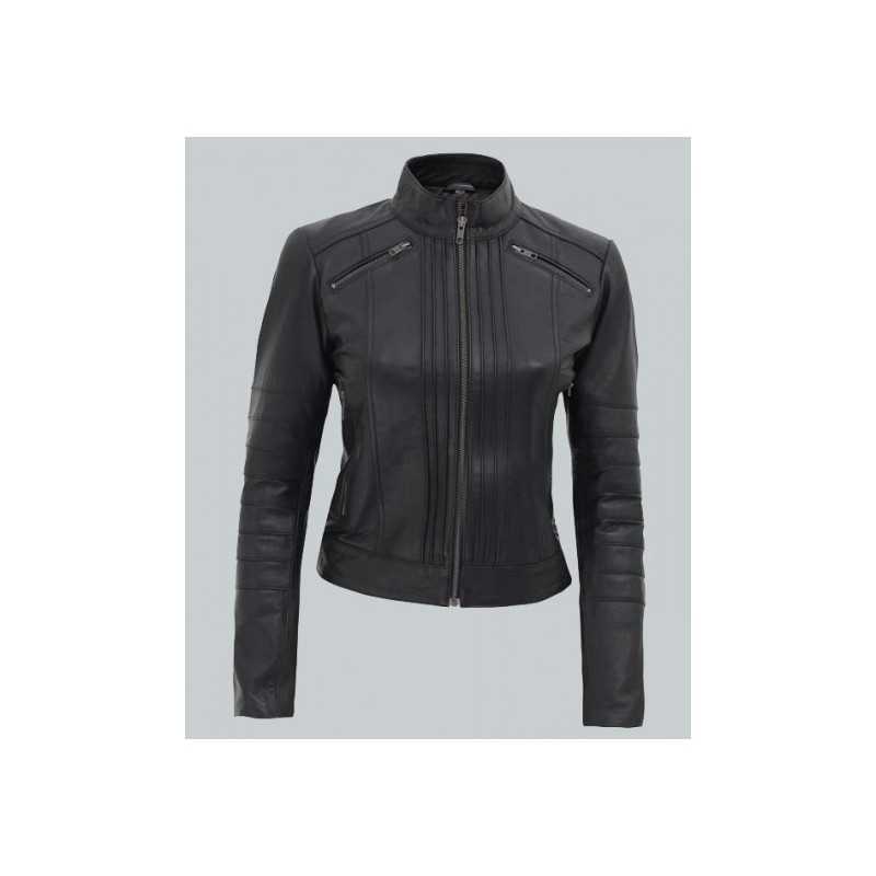 Bergamo Women's Black Slim Fit Genuine Leather Jacket