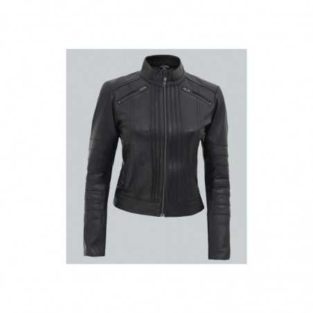 Bergamo Women's Black Slim Fit Genuine Leather Jacket