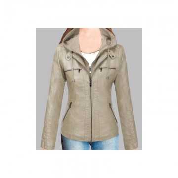 New Women's Removable Hoodie Leather Jacket