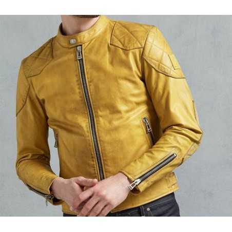 MENS YELLOW CAFE RACER LEATHER JACKET
