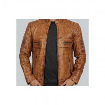 Austin Men's Cafe Racer Lambskin Tan Leather Jacket