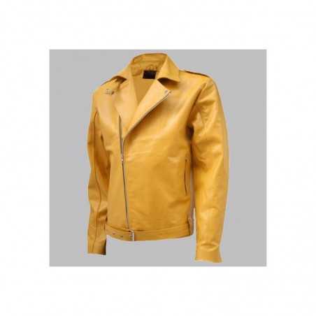 Biker Look Yellow Leather Jacket Men