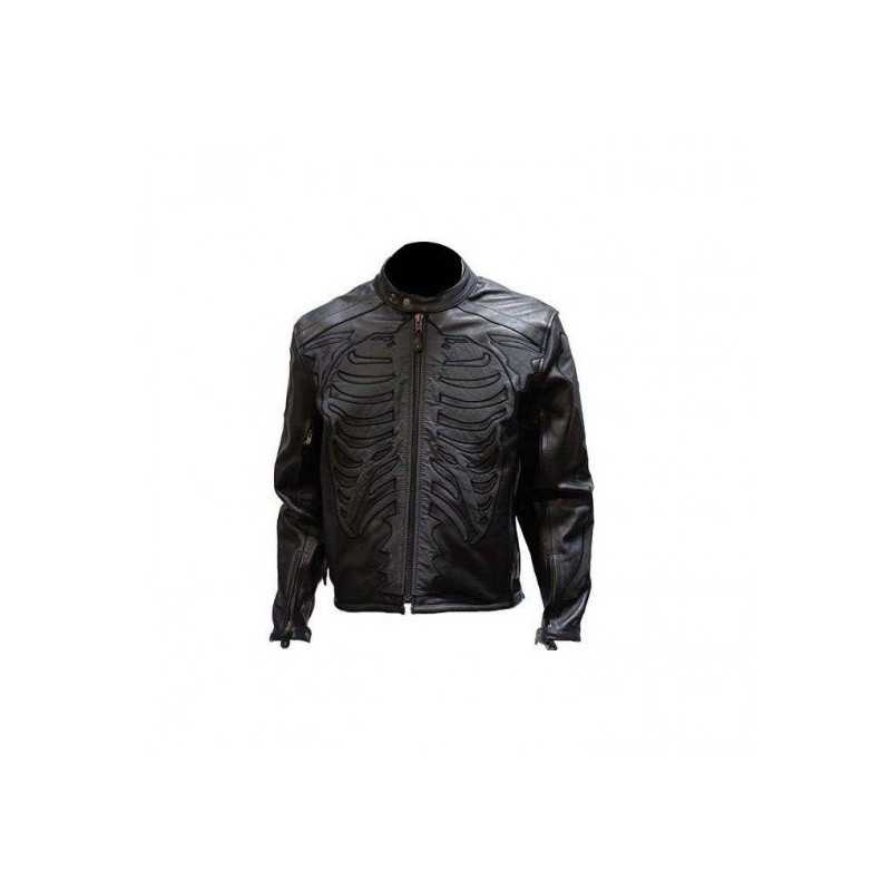 Men's Reflective Skeleton Motorcycle Soft Naked Cowhide Leather Jacket