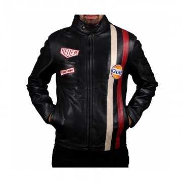 Steve McQueen Le Mans Driver Grandprix Gulf Black Leather Jacket