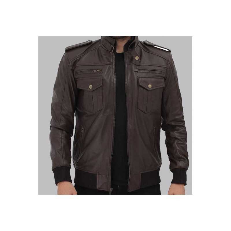 Brian Men's Bomber Dark Brown Leather Jacket