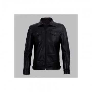Diran Men Black Classic Leather Jacket With Shirt Collar