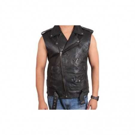 Men Vest Style Jacket Genuine Lambskin Black Leather Designer Bikers Party 931