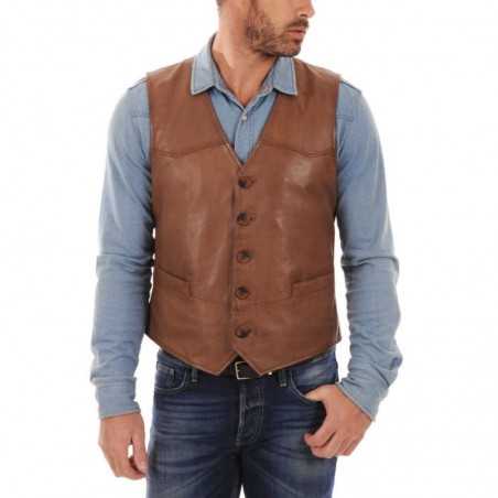 New Men Vest Coat 100% Genuine Brown Lambskin Leather Slim Fit Party Wear 410
