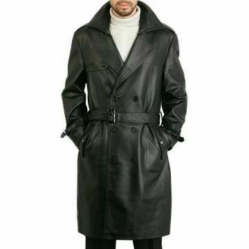 Men Black Coat Leather...