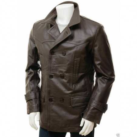Brand New Men's Genuine Designer Lambskin Leather Trench Coat Long Jacket
