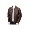 Men's Dark Brown & Red Leather Bomber Jacket