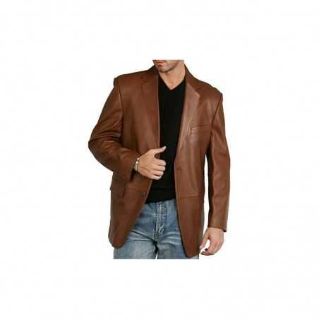 Men's Leather Blazer Genuine Soft Lambskin Two Buttons Blazer Jacket Coat