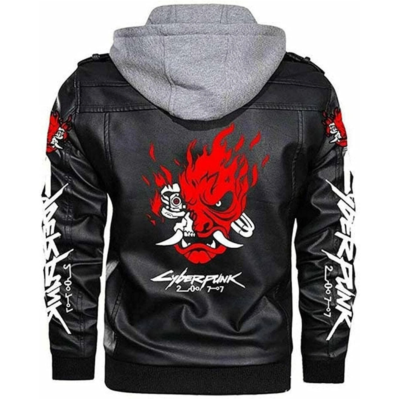 Alternative view of Cyberpunk 2077 Samurai Black Hooded Leather Jacket
