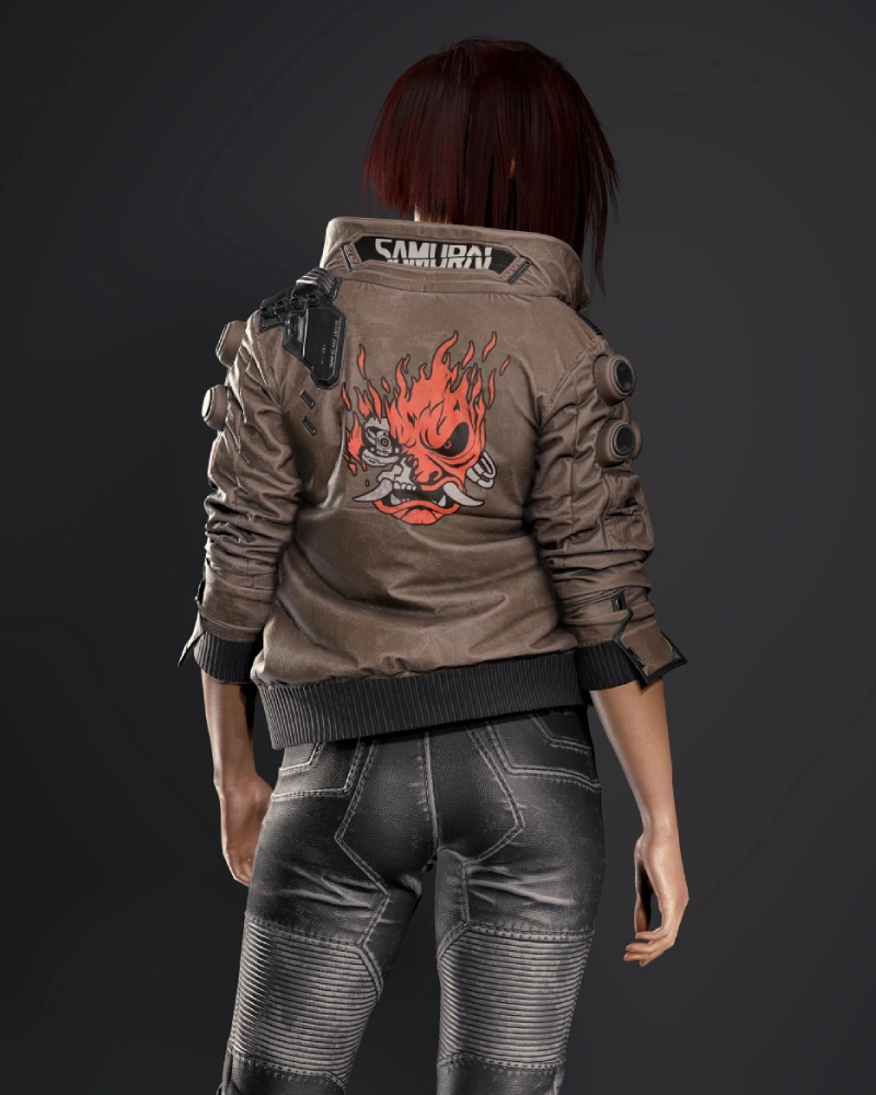 Alternative view of Cyberpunk 2077 Valerie Samurai Leather Bomber Jacket