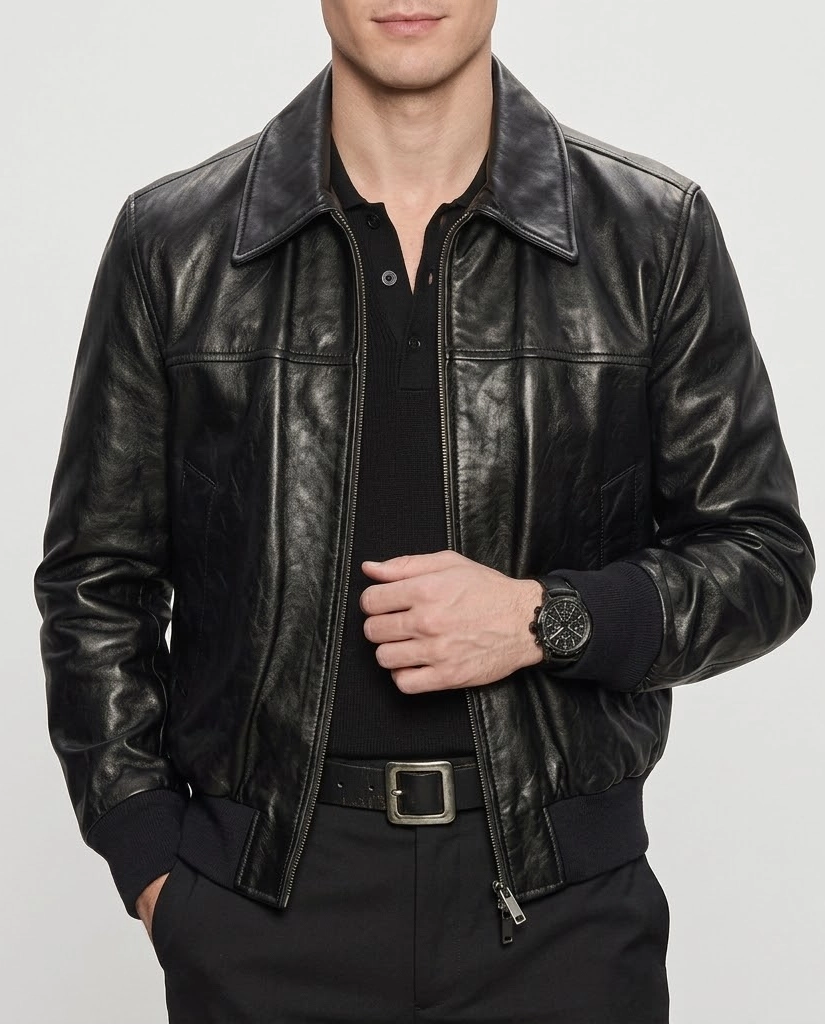 Alternative view of Jung Kook Watch Event Bomber Black Leather Jacket