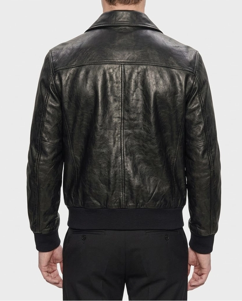 Jung Kook Watch Event Bomber Black Leather Jacket - Image 3