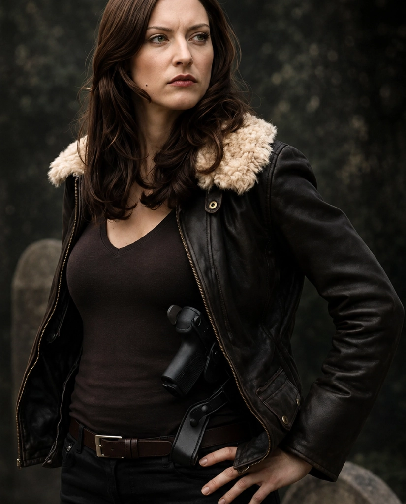 lola glaudini brown leather jacket