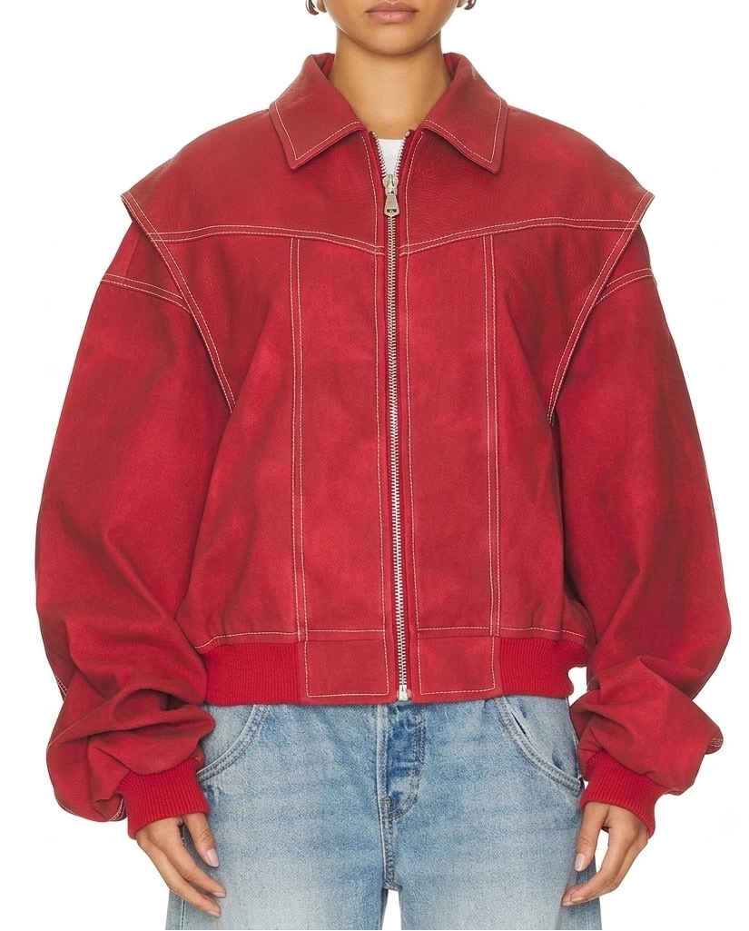 Alternative view of Off Campus Mika Abdalla Red Bomber Leather Jacket