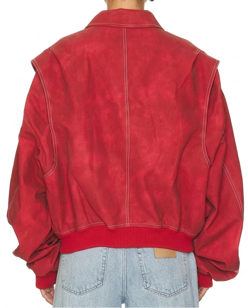 Off Campus Mika Abdalla Red Bomber Leather Jacket - Image 3