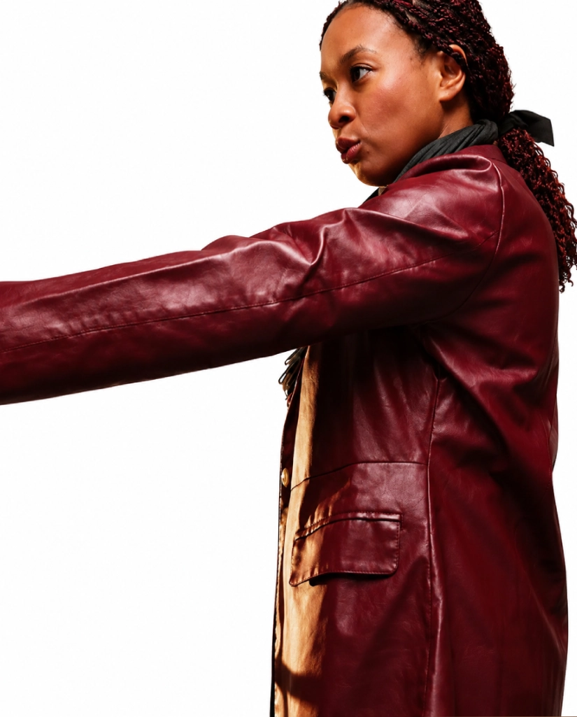 Short Fuse Zari Alisha Rose Burgundy Leather Coat - Image 5
