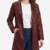 Short Fuse Zari Alisha Rose Burgundy Leather Coat - Image 2