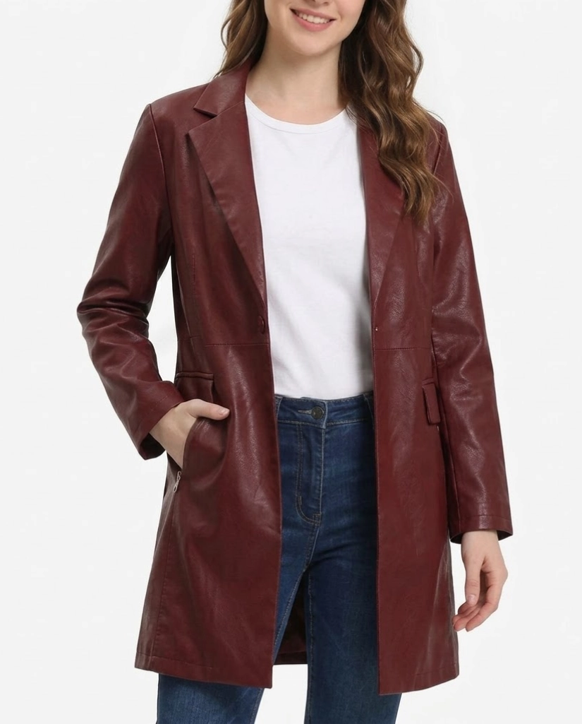 Alternative view of Short Fuse Zari Alisha Rose Burgundy Leather Coat