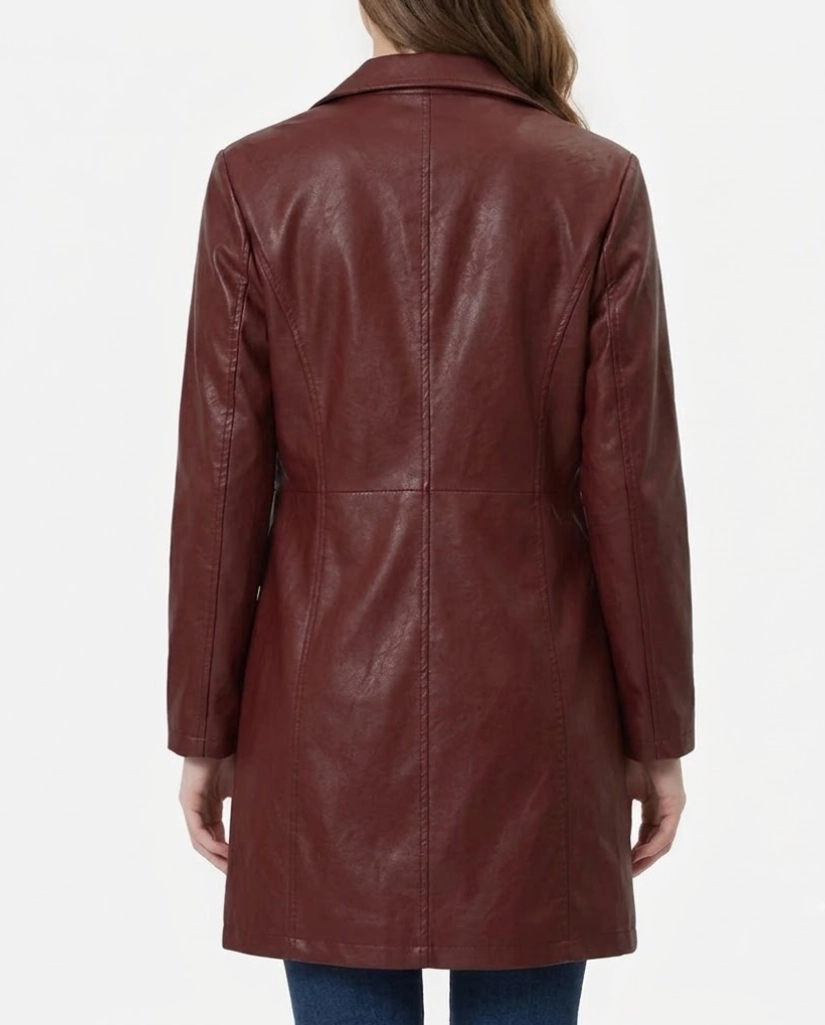 Short Fuse Zari Alisha Rose Burgundy Leather Coat - Image 3