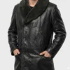 Fred Armisen Wednesday Shawl Collar Black Leather Coat - Image 2