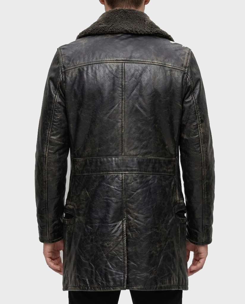 Fred Armisen Wednesday Shawl Collar Black Leather Coat - Image 3