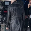 Fred Armisen Wednesday Shawl Collar Black Leather Coat - Image 5