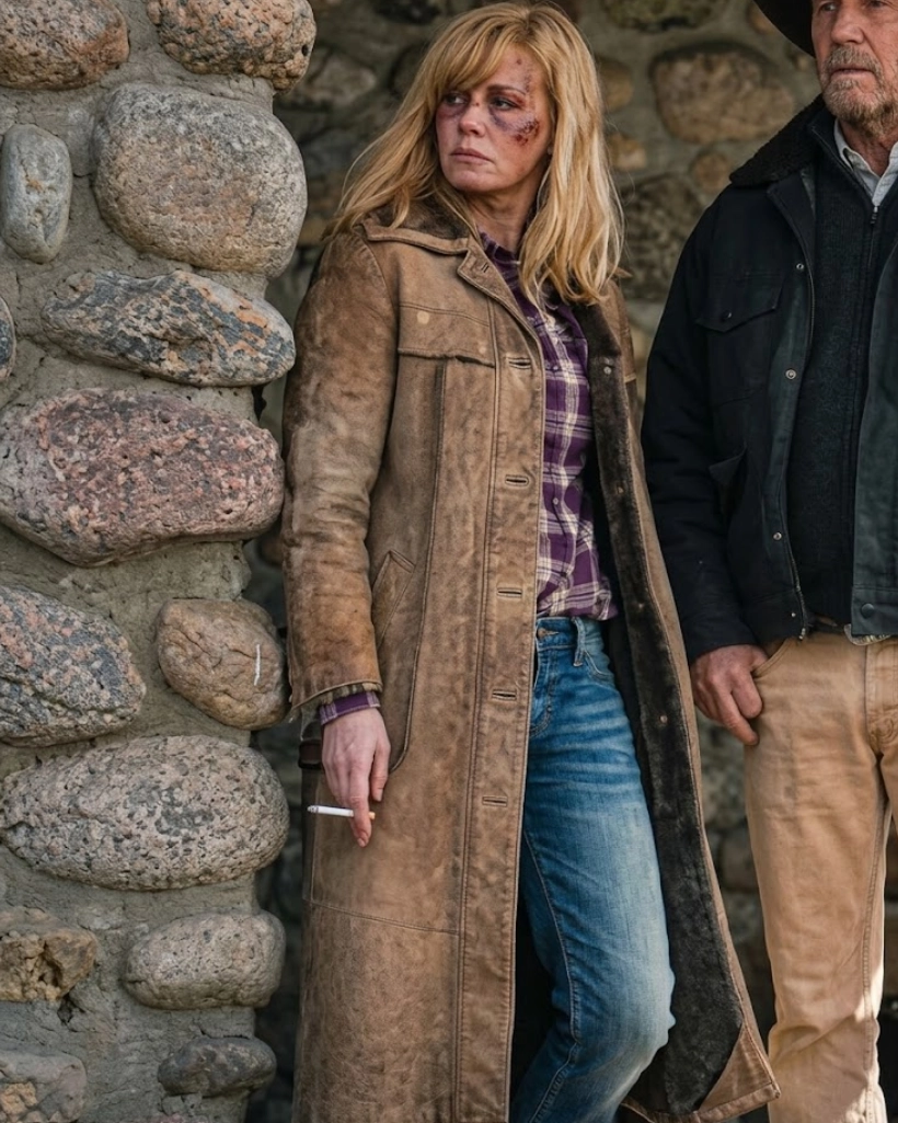 Yellowstone S02 Beth Dutton Brown Suede Leather Coat